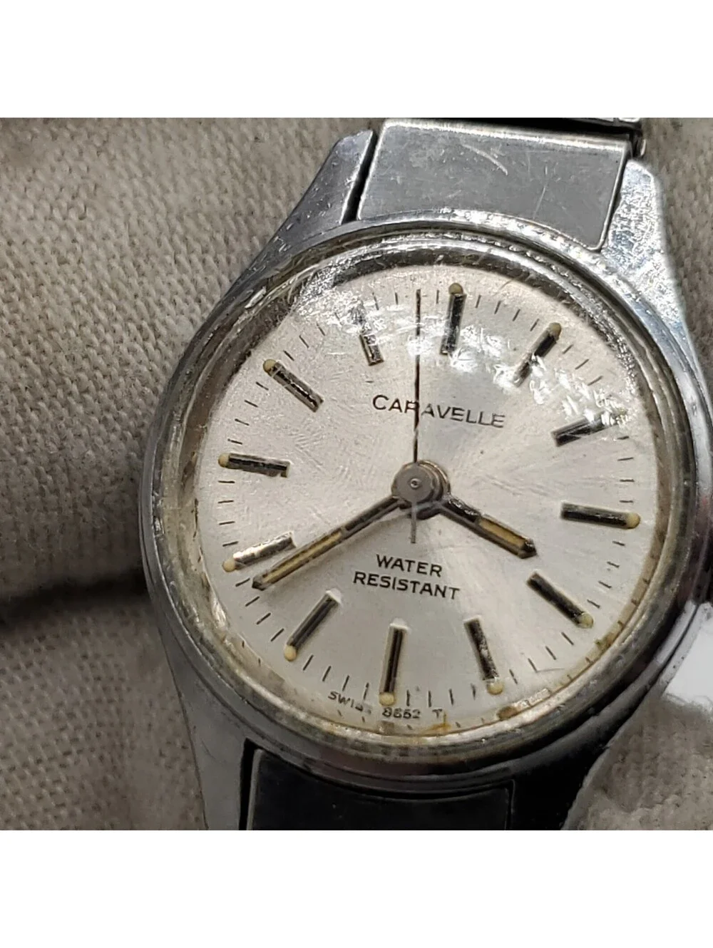 Vintage Caravelle Mechanical Womens  Watch Running Silver Tone Stretch Band 20mm